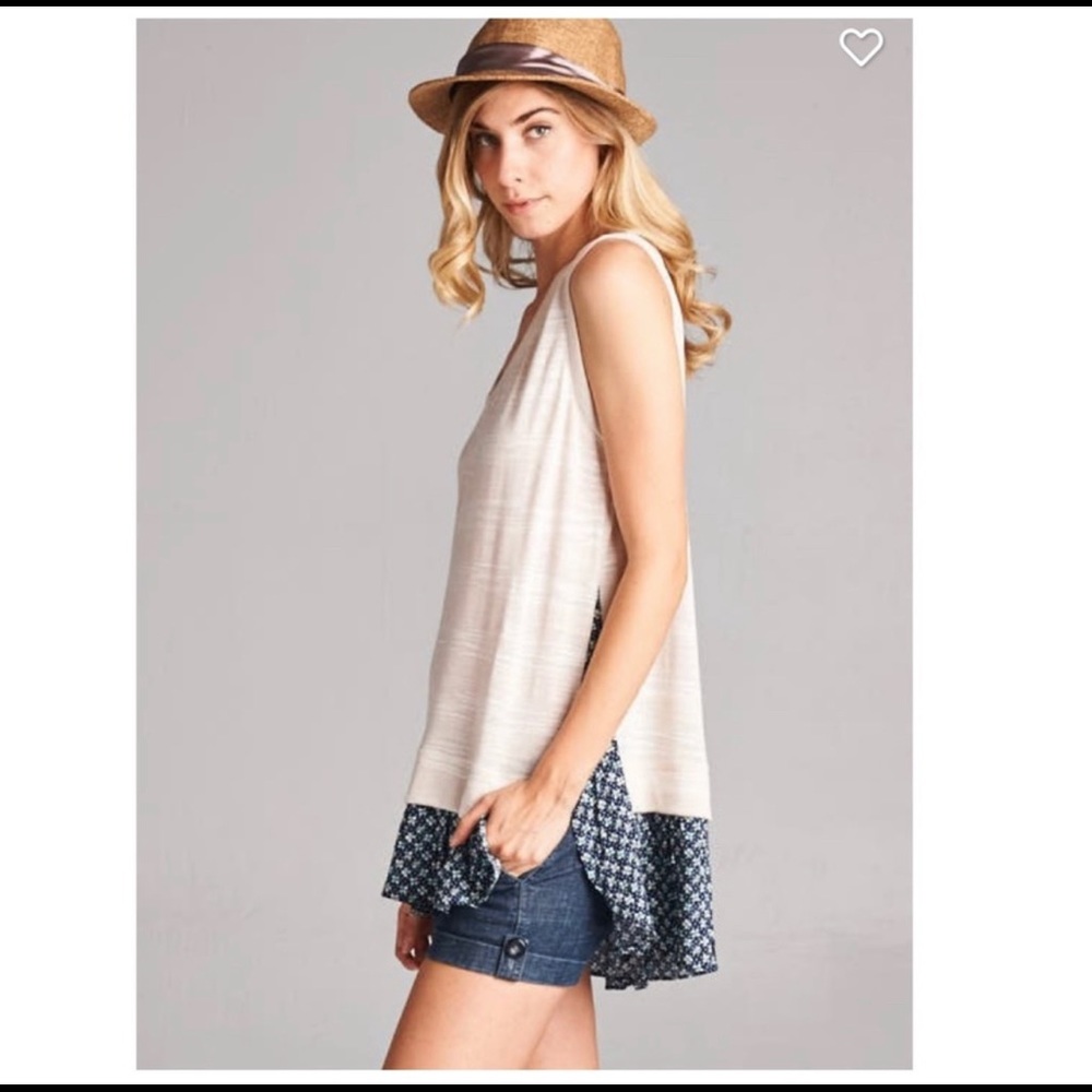 Sleeveless woven top w/ dainty floral ruffle hem - Picture 4 of 8